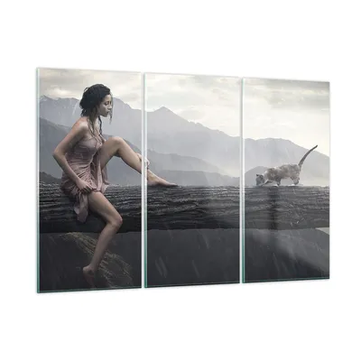 Produktbild von Bilder auf glas - Tiere Katze Mode Modell - 105x70cm - Glasbilder - Wandbilder - Kunstdruck - zum Aufhängen bereit - Wanddekoration aus Glas - Glas Bilder - Wandbild auf Glas - GCE105x70-2134