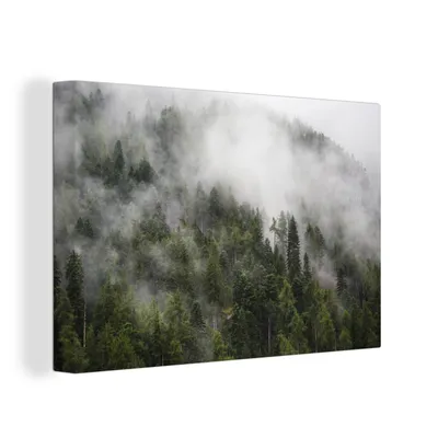 Obrázok produktu pre OneMillionCanvasses® - Maľba na plátne - Obraz na plátne Nástenná maľba na plátne - Les - hmla - hory - 150x100cm - Fotografia na plátne - maľba na