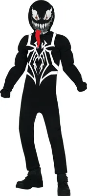 Produktbild von Halloween Boesemachenschaft Spinnenhelden Maske Monsterfigur Kostuem Kinder Abenteuer Spinnennetz Design Kostuem Halloween Schwarz Weiss, Größe: 140/146 Farbe: Schwarz
