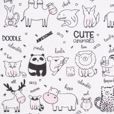 Produktbild von Baumwollstoff Meterware Animals Tiere weiß schwarz rosa 140cm