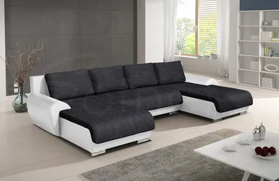 Produktbild von Wohnlandschaft Otis - Big Sofa, Eckcouch, Ecksofa, Couch mit Schlaffunktion und Bettkasten, U-Sofa, U-Form (Weiß + Schwarz (Madryt 120 + Berlin 02))