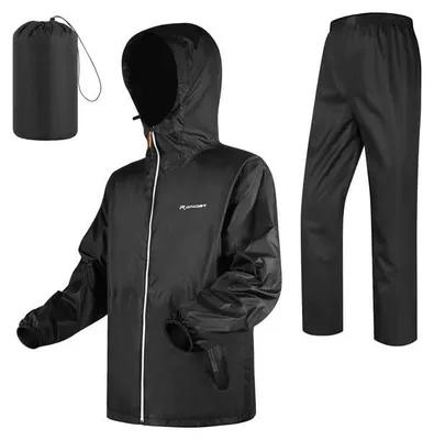Produktbild von Regenkombination (Regenjacke + Regenhose), für Erwachsene, reflektierend, wasserdicht, mit Kapuze, uniseks, atmungsaktiv, Regenjacke, Regenhose