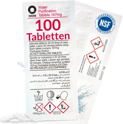 Produktbild von Wicked Chili Oasis 100 Wasserreinigunstabletten für 2500 Liter Trinkwaser Notfall Vorsorge Outdoor