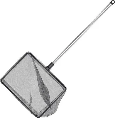 Zdjęcie produktu dla Unyqoos® Siatka do akwarium i ryb – siatka z drobnej siatki nylonowej (14x11,5x9 cm), teleskopowy uchwyt ze stali nierdzewnej, rozkładany do 60 cm, do ryb do 10 cm, akwariów, stawów koi, basenów