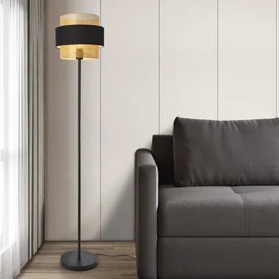 Zdjęcie produktu dla Nowoczesna lampa podłogowa Albans - 160 cm, stojąca lampa w kolorze czarnym i złotym