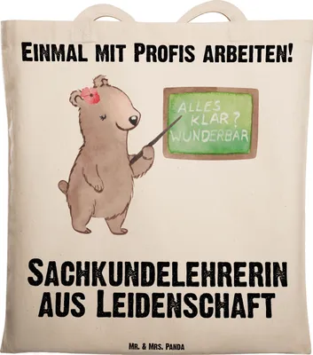 Produktbild von Mr. & Mrs. Panda Tote Bag Sachkundelehrerin Leidenschaft - Transparent - Geschenk, Witzig, Shopping Tasche, Laptoptasche, Lustig, Grundschule, Stoffbeutel, Spruch