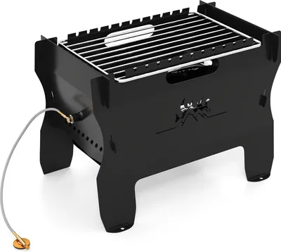 Obrázok produktu pre Prenosný gril na drevené uhlie a plyn 2 v 1 s nerezovým stojanom