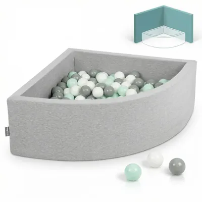 Image de KiddyMoon 90x30cm/200 balles ∅ 7cm Piscine sèche triangulaire avec balles  fabriqué en UE, Gris clair : Blanc/Gris/Menthe