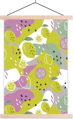 Produktbild von MuchoWow® Textilposter Sommer - Zitronen - Flecken 40x60 cm mit holzfarbenen Rahmen - Poster
