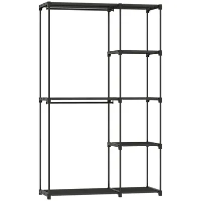 Produktbild von Stoffschrank Kleiderschrank mit Kleiderstange, Ablagen, für Schlafzimmer, Ankleidezimmer, 111 x 43 x 185 cm, Schwarz