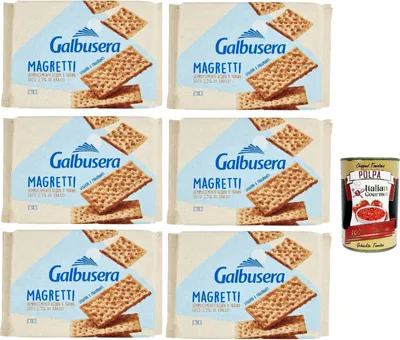 Produktbild von Galbusera Magretti cracker con 1,5% di grassi con Farina di Tipo 2, Cracker mit 1,5% Fett mit Typ 2 Mehl, 6x 380g + Italian Gourmet polpa 400g