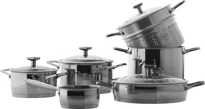 Produktbild von TOPFSET 3 tlg. INDUKTION Töpfe Deckel Kasserolle Pfanne Dämpfeinsatz MONETA