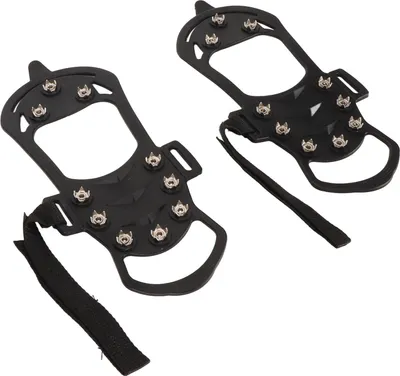 Imagen del producto de 1 par de crampones de hielo con 10 dientes, fabricados en goma y acero inoxidable, plegables, antideslizantes, para pesca en montaña, alpinismo y escalada, talla de zapato 31-35