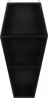 Produktbild von Schwarzes Gothic Regal in Sarg Form mit 2 Böden als Wandregal für Nippes