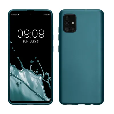 Produktbild von kwmobile Case kompatibel mit Samsung Galaxy A51 Hülle - Schutzhülle aus Silikon metallisch schimmernd - Handyhülle Metallic Karibikblau