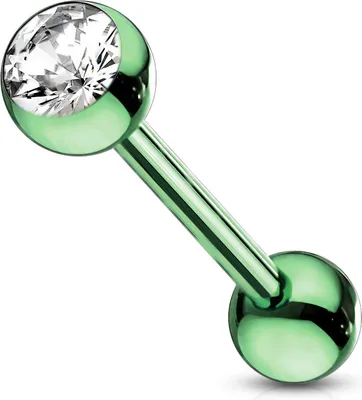 Produktbild von viva-adorno Barbell Piercing Stab Zungenpiercing Ohrpiercing Stecker Hantel Chirurgenstahl 316L beschichtet Zirkonia Z309,grün