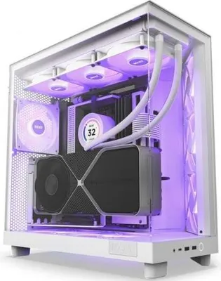 Zdjęcie produktu dla NZXT H6 Flow RGB, Midi Tower, PC, Biały, ATX, micro ATX, Mini-ITX, Stal, Szkło hartowane, Niebieski, Zielony, Czerwony