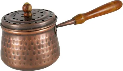 Produktbild von Ø 11cm Große Räucherpfanne aus Kupfer mit Holzgriff Weihrauchpfanne Antik 3288