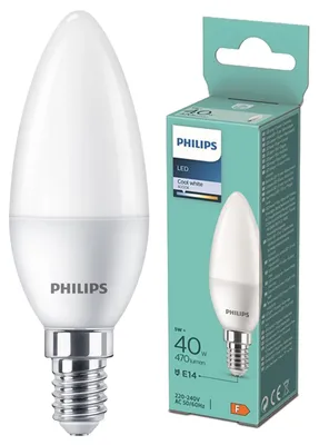 Produktbild von Philips Lampen in Kerzen- und Tropfenform, 4,9 W, 40 W, E14, 470 lm, 15000 h, Kaltweiße