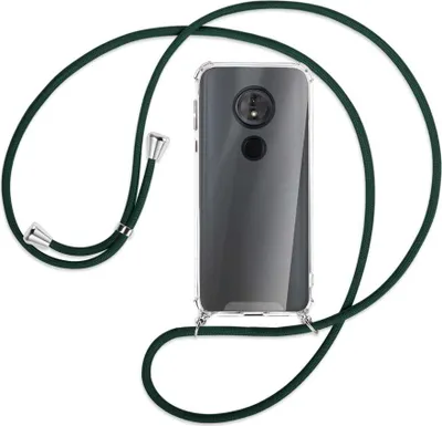 Produktbild von Handykette Backcover-Schutzhülle mit Band (Metall silberfarben) für Motorola Moto E5 / G6 Play - dunkelgrün