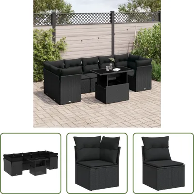 Produktbild von The Living Store 8-tlg. Garten-Sofagarnitur mit Kissen Schwarz Poly Rattan