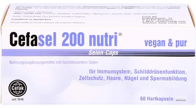 Produktbild von Cefasel 200 nutri Selen-Caps für Immunsystem, Schilddrüsenfunktion, Zellschutz, Haare, Nägel und Spermabildung, 60 St. Kapseln