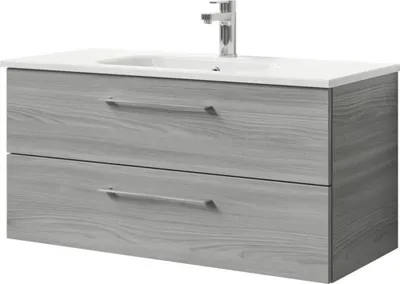 Produktbild von Pelipal Badmöbel-Set Sunline 121 BxHxT 101 x 50 x 46 cm Frontfarbe sangallo grau mit Mineralguss-Waschtisch und Waschtis
