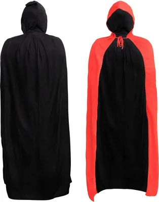 Produktbild von Premium Halloween Umhang XXL (180cm) wechsel Rot & Schwarz mit Kapuze für Vampire, Larp, Cosplay, Rotkäppchen ...