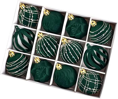 Produktbild von 12 Stück Samt-Weihnachtskugeln, dekorative Kunststoffornamente, Weihnachtsbaumschmuck für Weihnachten, Hochzeiten und Partys