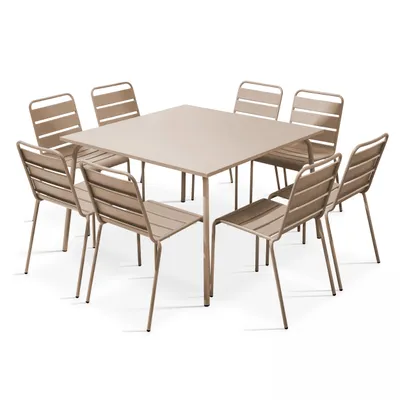 Produktbild von Quadratischer Gartentisch aus Metall mit 8 Stühlen Taupe - Oviala Palavas