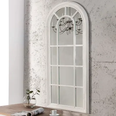 Produktbild von Shabby Chic Rundbogen-Fenster-Spiegel 140cm weiss-antik Landhaus