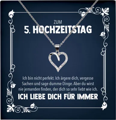 Produktbild von 22Feels Ehefrau zum 5. Hochzeitstag Geschenk Ich Liebe Dich Frauen Herz Halskette Damen Collier mit 23 Zirkonia Steinen (Damen Silber 925/000 Schmuck)