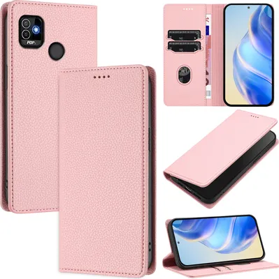 Produktbild von Litchi Leder Handyhülle für Tecno Pop 5 Wallet Kartenfächer Standfunktion Hülle Pink