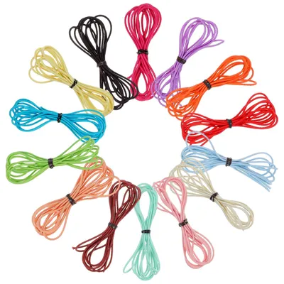 Produktbild von Gummikordel - 2 mm Durchmesser - Zum Basteln von Armbändern und Nähen - 14 Farben, je 2 Meter pro Farbe