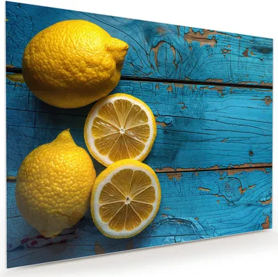 Produktbild von Glasbild 120x90cm in XXL für Wohnzimmer, Schlafzimmer Motiv Zitronen auf Holz