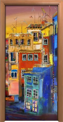 Produktbild von Türposter 90x200 cm Türaufkleber Türtapete Türfolie Klebefolie Malerei Stadt Häuser Straße