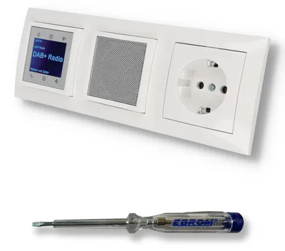 Produktbild von BERKER Unterputz DAB+ Radio 29848989, Lautsprecher und Steckdose 47438989 - polarweiß glänzend mit 3fach Rahmen Berker 10138989 inkl. EBROM Phasenprüfer zur Montage der Geräte