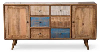 Image de Buffet bahut avec 2 portes et 9 tiroirs, en bois massif, style vintage rétro