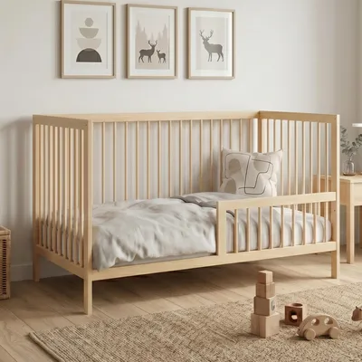 Obrázek produktu pro Kids Collective Dětská postýlka Postýlka s bočnicemi Dětská postýlka s ochrannou zábranou proti vypadnutí 60x120 70x140  z pevného bukového dřeva, vyrobeno v Evropě 60x120 cm přírodní