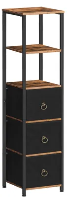Schmaler Badschrank 30x30x140 cm, 3 Schubladen, rustikales Braun