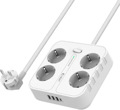 Zdjęcie produktu dla Listwa zasilająca z 4 gniazdami i 4 portami USB-C - montaż na ścianie, moc 2500 W - biała