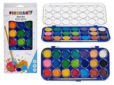 Produktbild von 21 WASSERFARBEN Pinsel Aquarell Deckfarbkasten Malkasten Farbkasten Farben 29