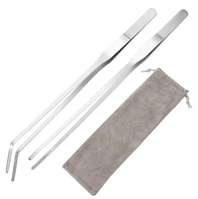 Obrázek produktu pro TRANKIELO® – Sada pinzet pro akvária, vyrobená z nerezové oceli – 2 kusy – Ohnutá a rovná pinzeta – 27 cm – Ideální pro aranžování akvárií