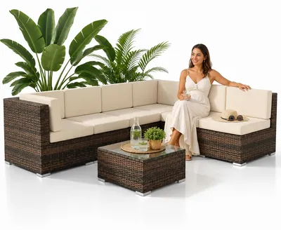 Image de Mucola Lounge Set Polyrattan Meuble de jardin en rotin Ensemble de jardin Canapé Groupe de repas Garniture de jardin - Marron
