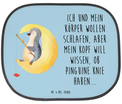 Produktbild von Mr. & Mrs. Panda Sonnenschutz Auto Pinguin Mond - Eisblau - Geschenk, Seitenscheibe, schlafen, Sonnenblende, saugnapf, Spruch, Neugierig, für Autoscheiben