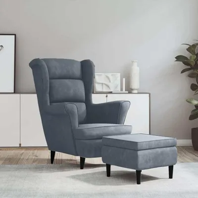 Produktbild von vidaXL Křeslo s taburetem Dark Grey Velvet