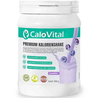 Produktbild von Trinknahrung hochkalorisch für Gewichtszunahme | Kohlenhydrate als Kalorien Shake von CaloVital | Hochdosiert & viele Vitamine (Blaubeere500g), Pulver