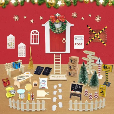 Immagine prodotto di Set di accessori per la creazione di miniature natalizie a tema "folletto", 60 pezzi, ideale per decorazioni in legno