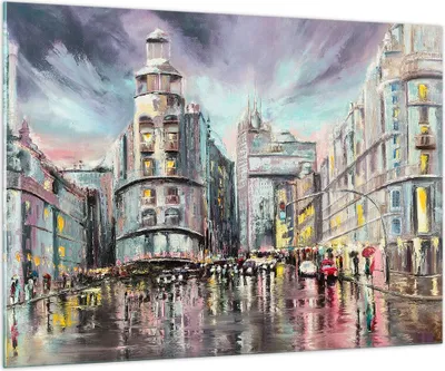 Produktbild von Bilder auf glas - Stadt Straße Haus - 100x70cm - Glasbilder - Wandbilder - Kunstdruck - zum Aufhängen bereit - Wanddekoration aus Glas - Glas Bilder - Wandbild auf Glas - Einteilig - GAA100x70-3440