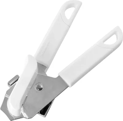 Produktbild von Fackelmann Zangendosenöffner, praktischer Konservenöffner mit verchromtem Funktionsteil, Dosenöffner mit ergonomischem Griff (Farbe: Weiß/Silber)
